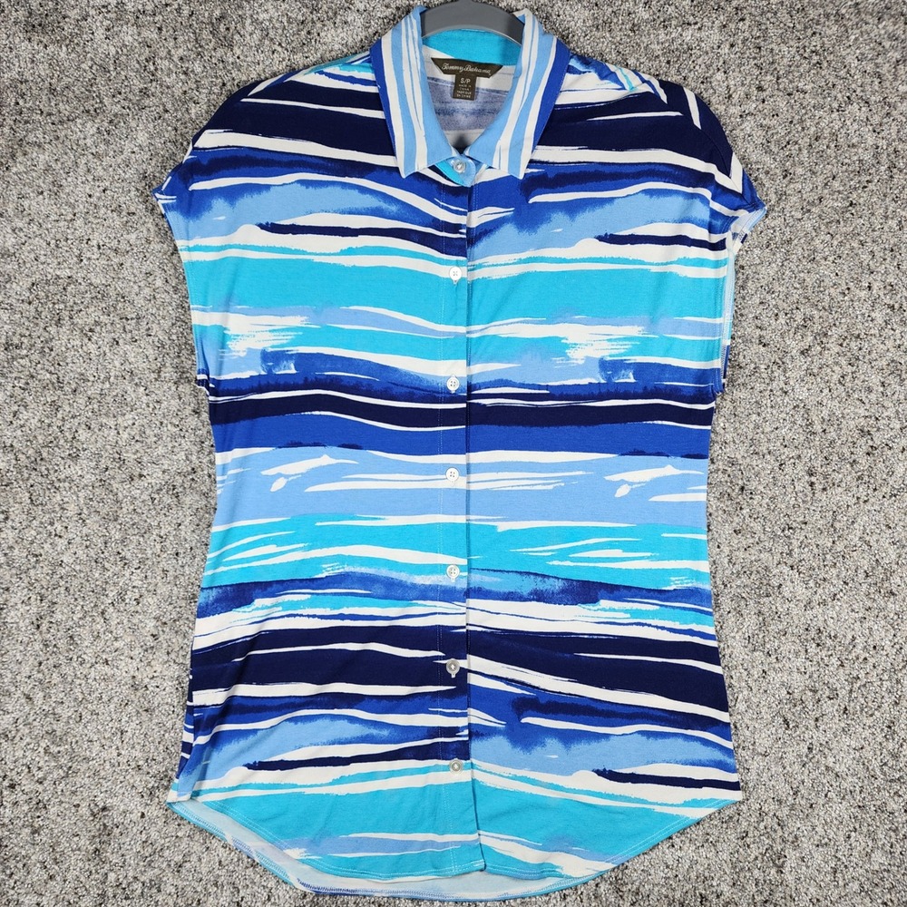 Tommy Bahama Button Up Top Womens Small Blue Striped Sleeveless Viscose EUC